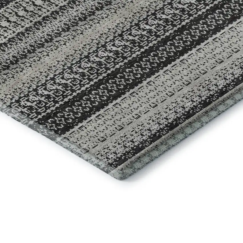 Black And Ivory Striped Washable Area Rug With UV Protection Photo 8