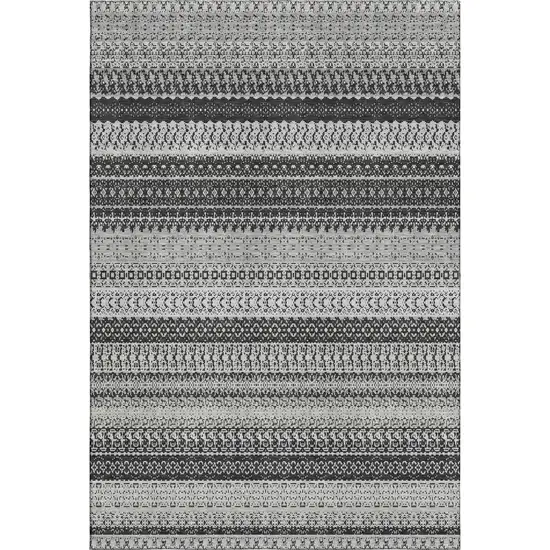 Black And Ivory Striped Washable Area Rug With UV Protection Photo 6