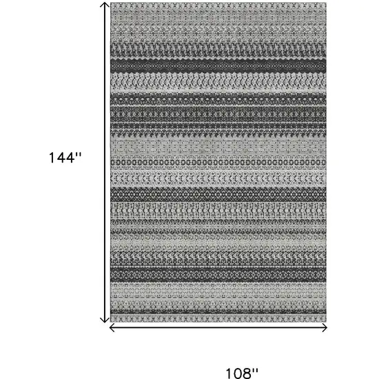 Black And Ivory Striped Washable Area Rug With UV Protection Photo 3