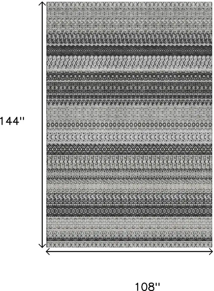 Black And Ivory Striped Washable Area Rug With UV Protection Photo 3