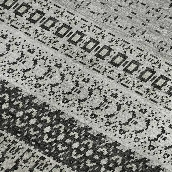 Black And Ivory Striped Washable Area Rug With UV Protection Photo 3