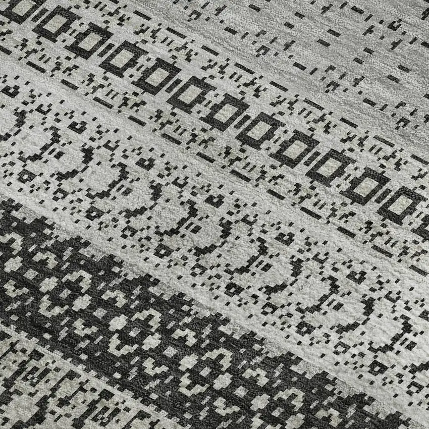 Black And Ivory Striped Washable Area Rug With UV Protection Photo 3