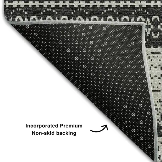 Black And Ivory Striped Washable Area Rug With UV Protection Photo 7
