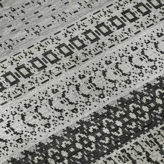 Black And Ivory Striped Washable Area Rug With UV Protection Photo 1