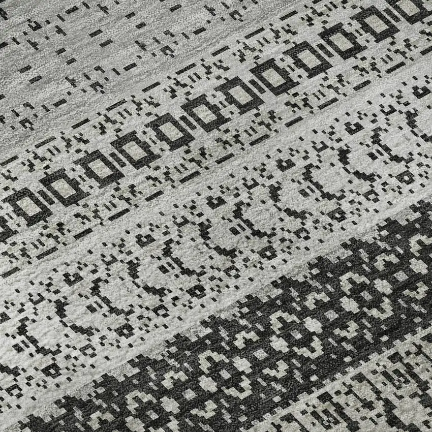 Black And Ivory Striped Washable Area Rug With UV Protection Photo 1