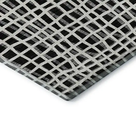 Black And Ivory Striped Washable Area Rug With UV Protection Photo 1