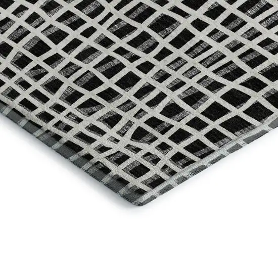 Black And Ivory Striped Washable Area Rug With UV Protection Photo 4
