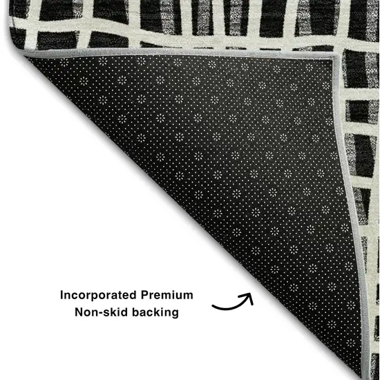 Black And Ivory Striped Washable Area Rug With UV Protection Photo 8