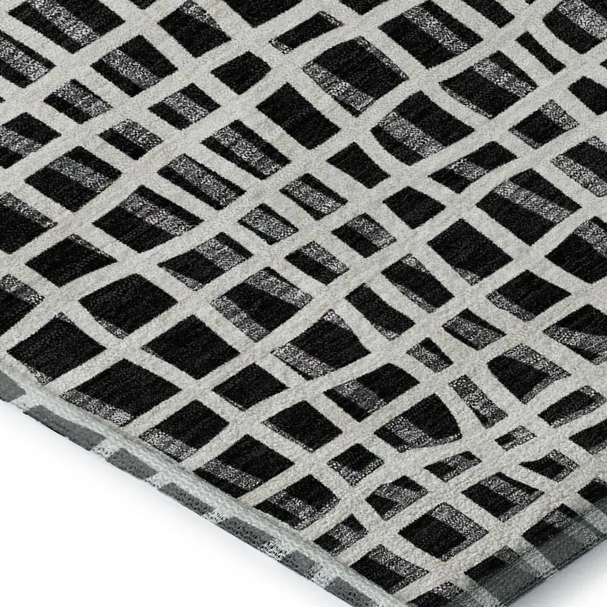 Black And Ivory Striped Washable Area Rug With UV Protection Photo 4