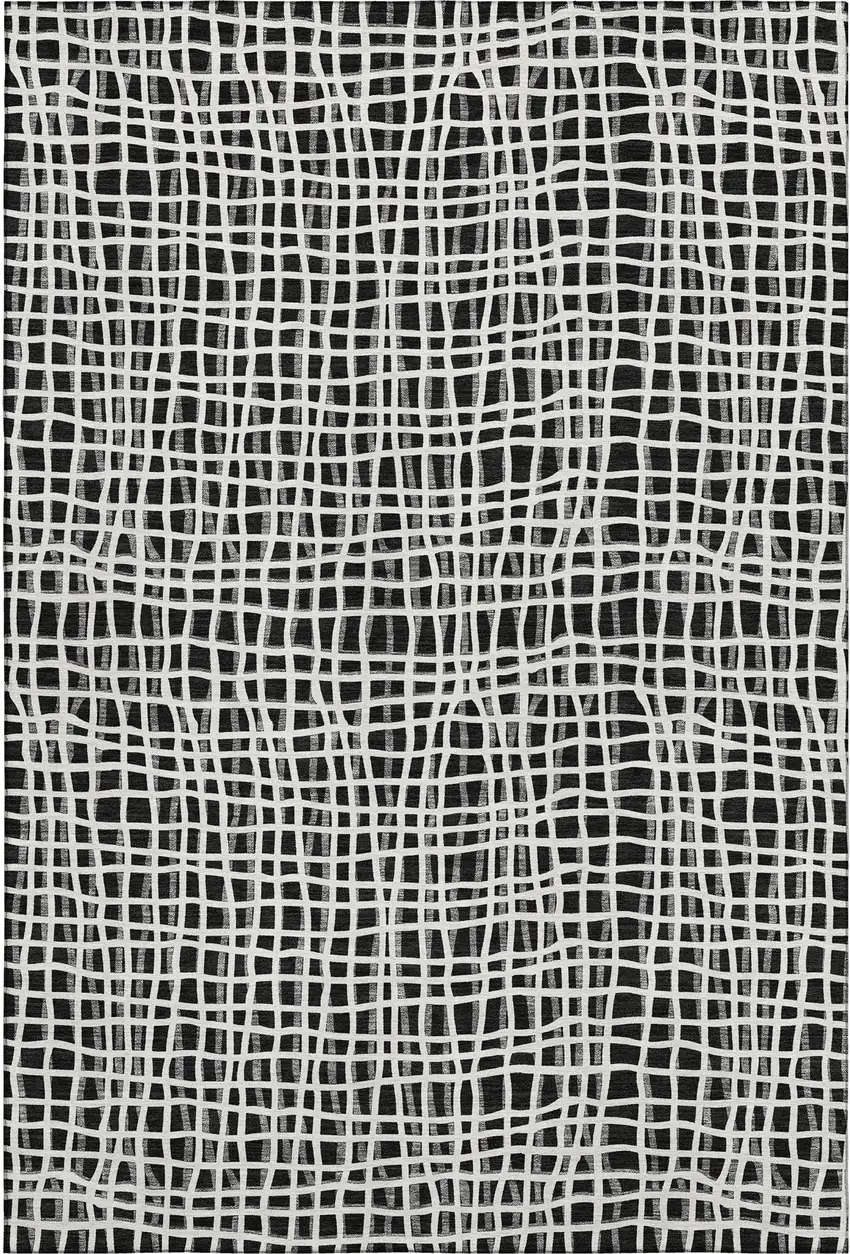 Black And Ivory Striped Washable Area Rug With UV Protection Photo 7