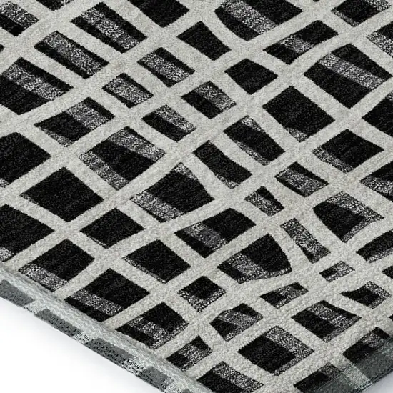 Black And Ivory Striped Washable Area Rug With UV Protection Photo 3