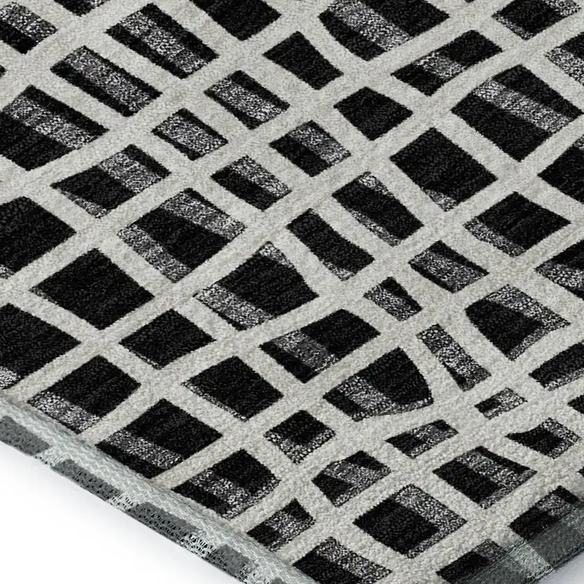 Black And Ivory Striped Washable Area Rug With UV Protection Photo 3