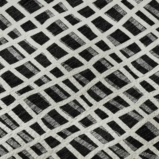 Black And Ivory Striped Washable Area Rug With UV Protection Photo 6