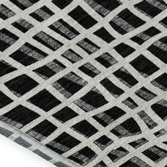 Black And Ivory Striped Washable Area Rug With UV Protection Photo 3