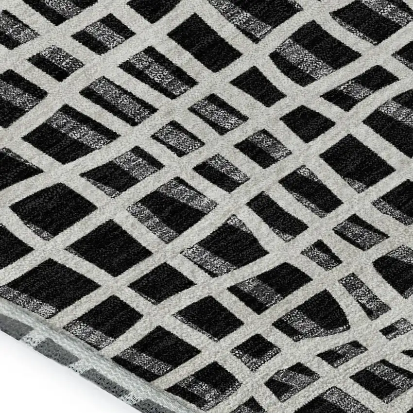 Black And Ivory Striped Washable Area Rug With UV Protection Photo 3