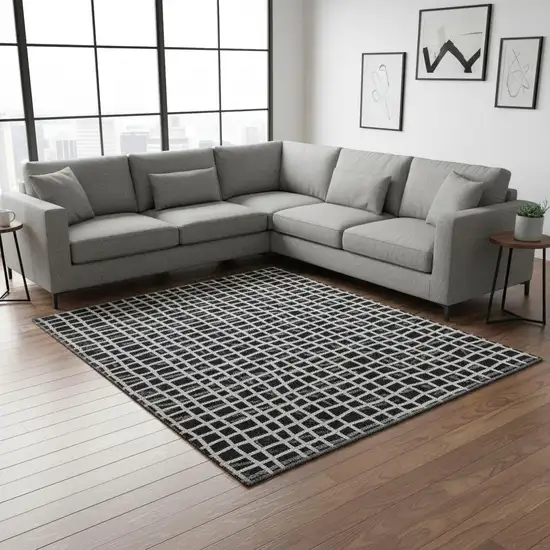 Black And Ivory Striped Washable Area Rug With UV Protection Photo 2