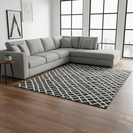 Black And Ivory Striped Washable Area Rug With UV Protection Photo 2