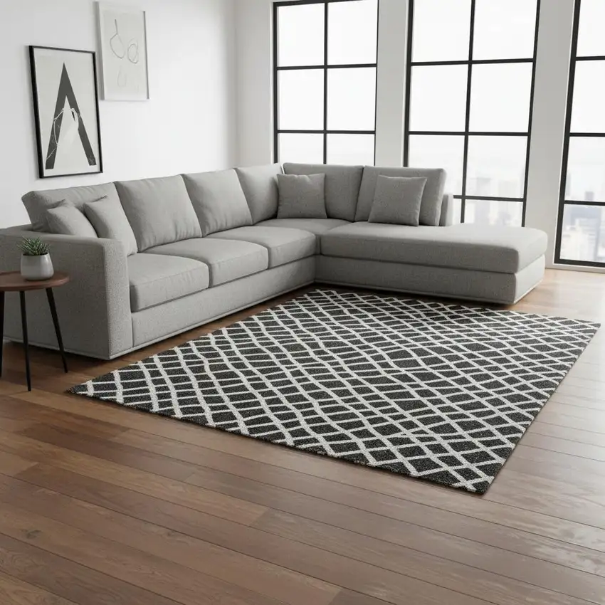 Black And Ivory Striped Washable Area Rug With UV Protection Photo 2