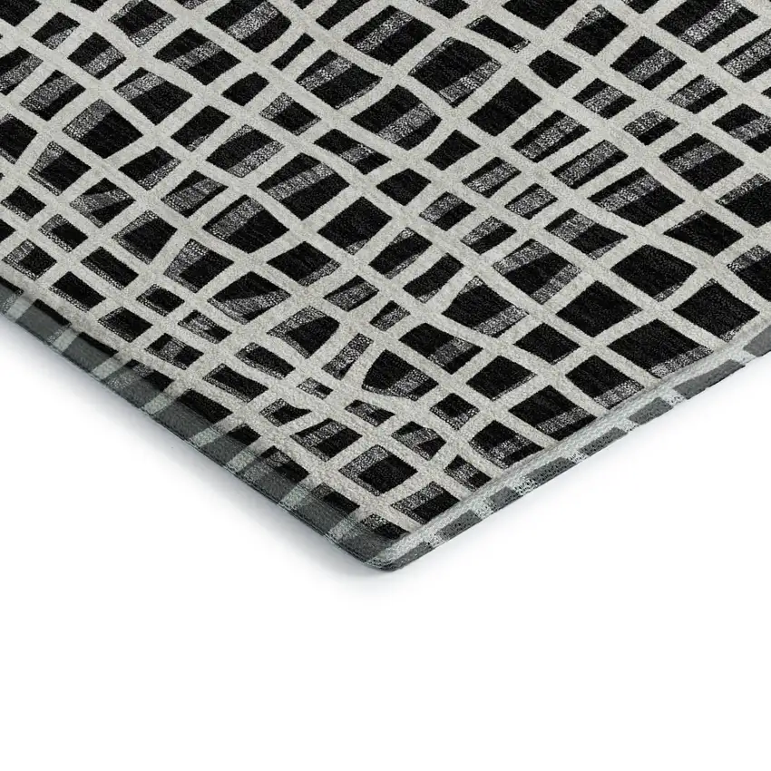 Black And Ivory Striped Washable Area Rug With UV Protection Photo 3