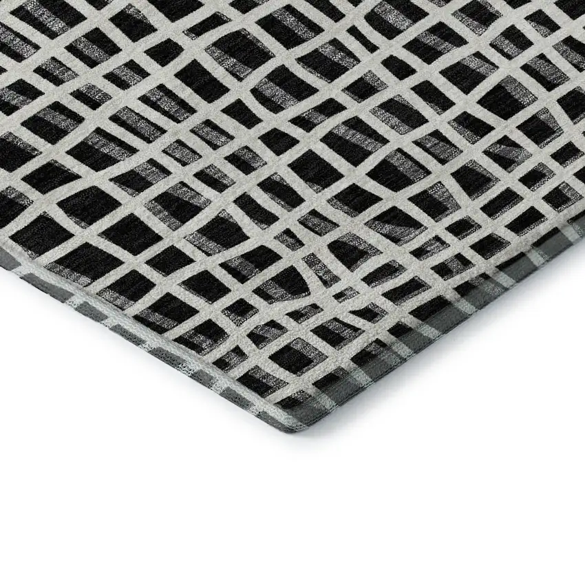Black And Ivory Striped Washable Area Rug With UV Protection Photo 1