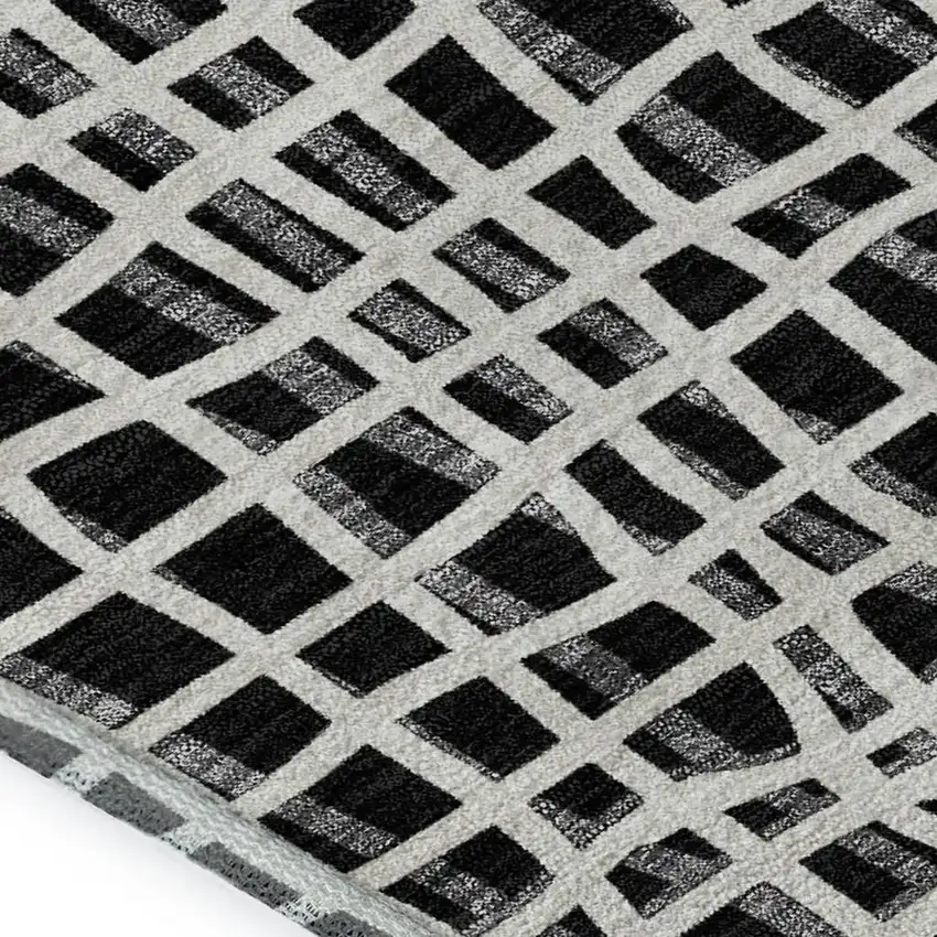 Black And Ivory Striped Washable Area Rug With UV Protection Photo 3