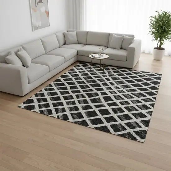 Black And Ivory Striped Washable Area Rug With UV Protection Photo 2