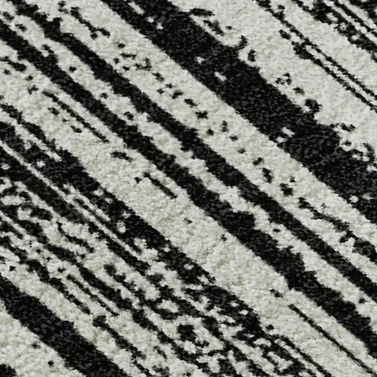 Black And Ivory Striped Washable Area Rug With UV Protection Photo 3