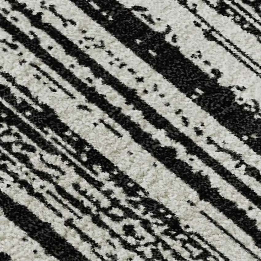 Black And Ivory Striped Washable Area Rug With UV Protection Photo 3