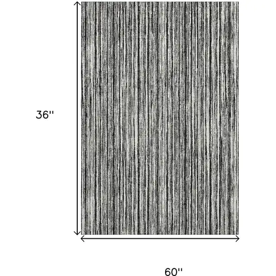 Black And Ivory Striped Washable Area Rug With UV Protection Photo 3