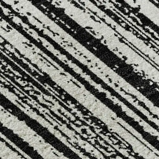 Black And Ivory Striped Washable Area Rug With UV Protection Photo 4