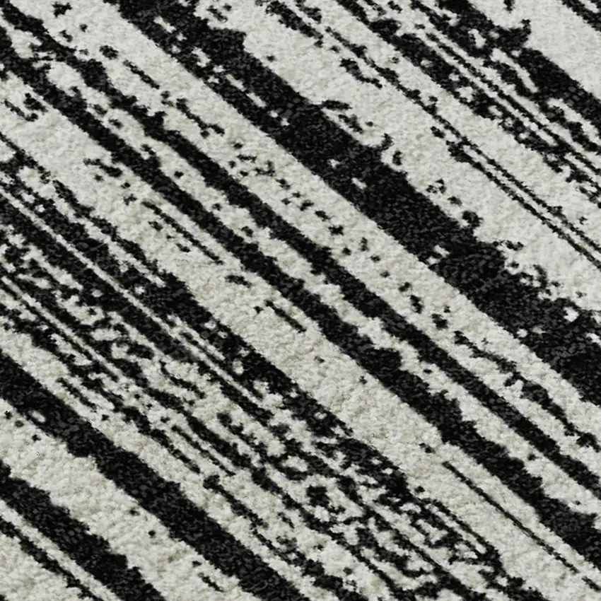 Black And Ivory Striped Washable Area Rug With UV Protection Photo 4
