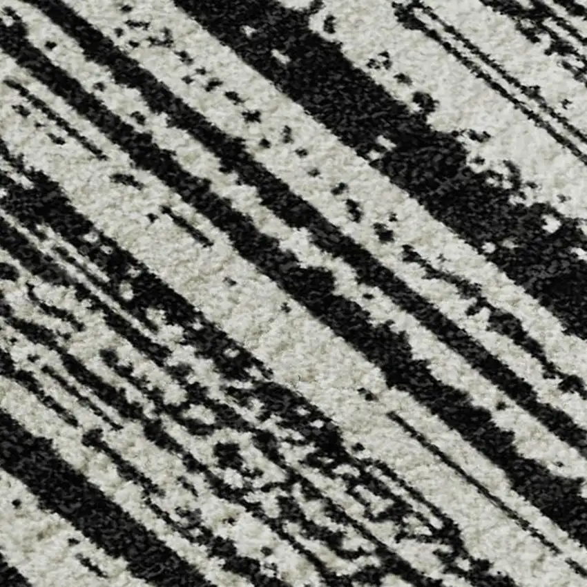 Black And Ivory Striped Washable Area Rug With UV Protection Photo 3