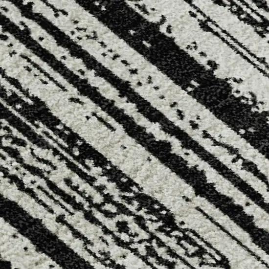 Black And Ivory Striped Washable Area Rug With UV Protection Photo 3