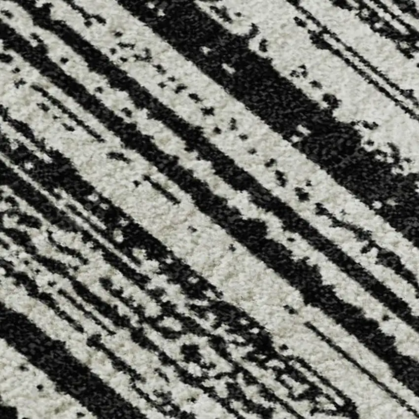 Black And Ivory Striped Washable Area Rug With UV Protection Photo 3