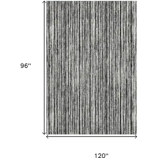 Black And Ivory Striped Washable Area Rug With UV Protection Photo 3