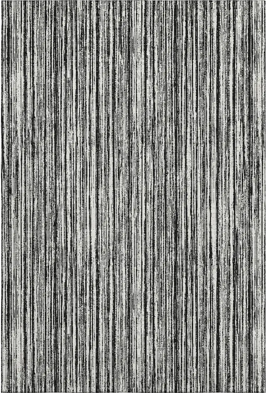 Black And Ivory Striped Washable Area Rug With UV Protection Photo 2