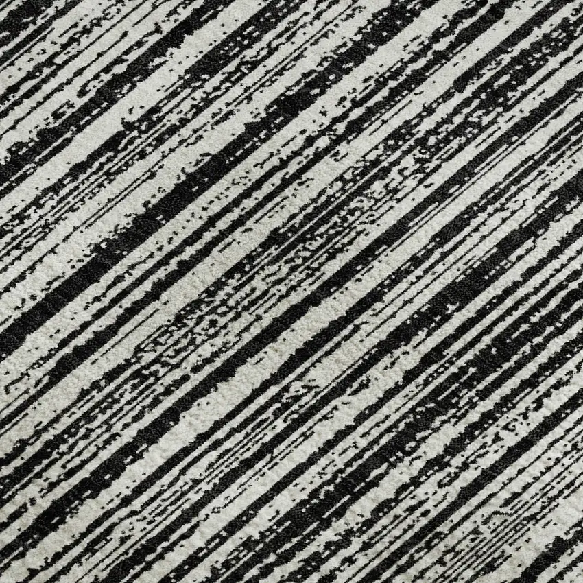 Black And Ivory Striped Washable Area Rug With UV Protection Photo 3