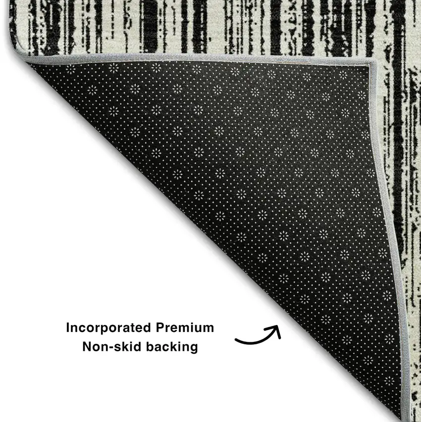 Black And Ivory Striped Washable Area Rug With UV Protection Photo 7