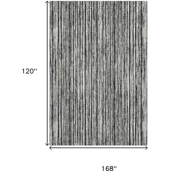 Black And Ivory Striped Washable Area Rug With UV Protection Photo 3