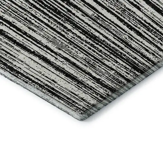 Black And Ivory Striped Washable Area Rug With UV Protection Photo 8