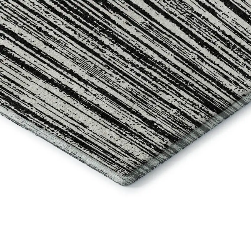 Black And Ivory Striped Washable Area Rug With UV Protection Photo 8