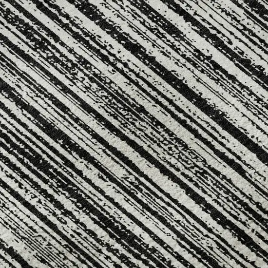Black And Ivory Striped Washable Area Rug With UV Protection Photo 1