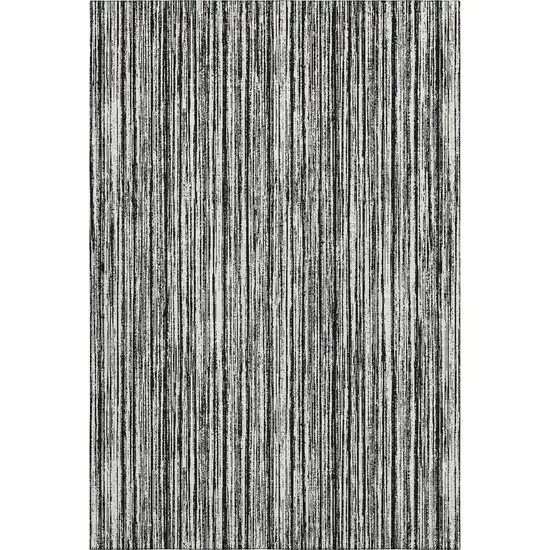 Black And Ivory Striped Washable Area Rug With UV Protection Photo 6