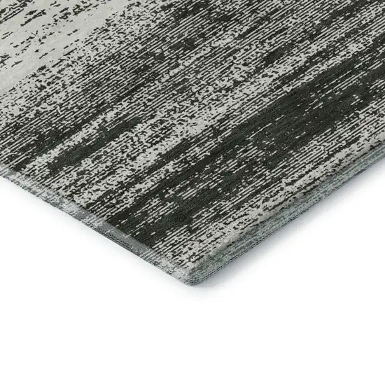 Black And Ivory Striped Washable Area Rug With UV Protection Photo 9
