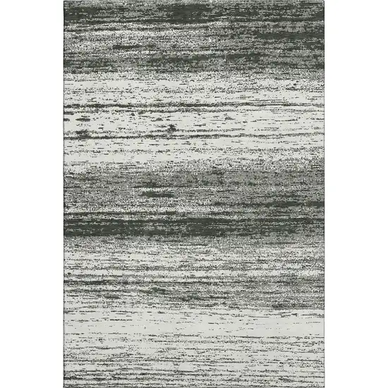 Black And Ivory Striped Washable Area Rug With UV Protection Photo 7