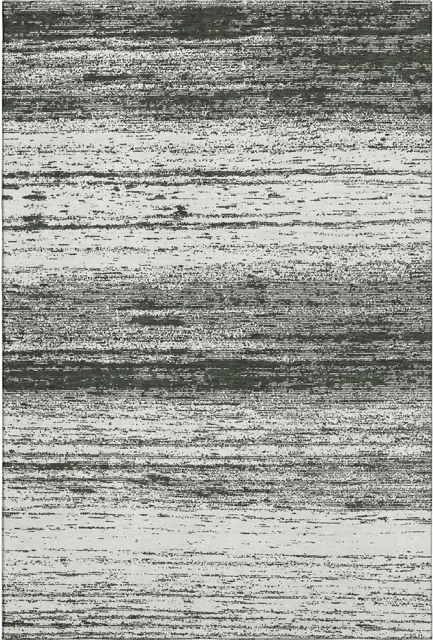 Black And Ivory Striped Washable Area Rug With UV Protection Photo 7