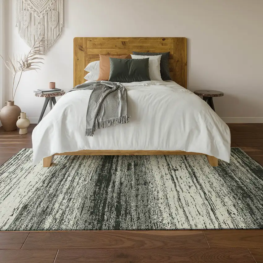 Black And Ivory Striped Washable Area Rug With UV Protection Photo 6