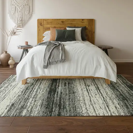 Black And Ivory Striped Washable Area Rug With UV Protection Photo 6