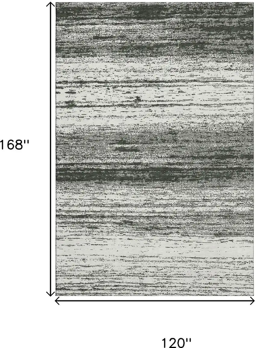 Black And Ivory Striped Washable Area Rug With UV Protection Photo 3