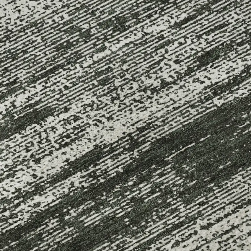 Black And Ivory Striped Washable Area Rug With UV Protection Photo 1